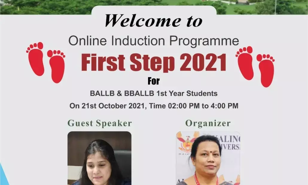 कलिंगा विश्वविद्यालय में नवप्रवेशित बीएएलएलबी और बीबीएएलएलबी विद्यार्थियों के स्वागत के लिए फस्र्ट स्टेप -2021 का ऑनलाइन आयोजन संपन्न