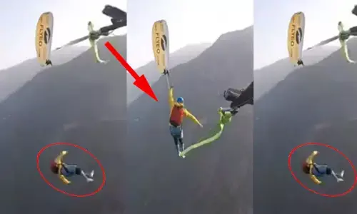 युवक ने कई हजार फीट ऊपर रस्सी पर चलने की कोशिश की, वीडियो देख बढ़ जाएगी आपकी धड़कने