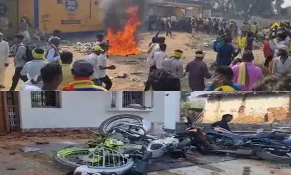 CG में आगजनी, तोड़फोड़: हीरा सिंह मरकाम की प्रतिमा खंडित होने से भड़के गोंगपा ने गाड़ियाँ जलाईं, तोड़फोड़ भी