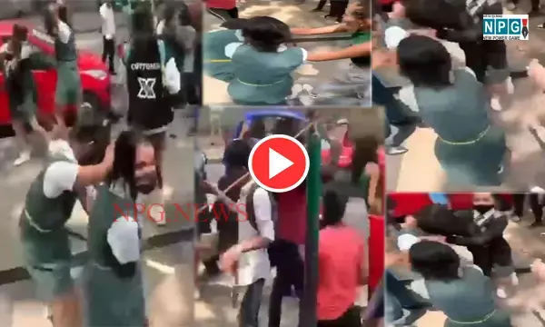 VIDEO: स्कूली छात्राएं बीच सड़क पर आपस में भिड़ीं, खींचे बाल और चले जोरदार लात-घूंसे...