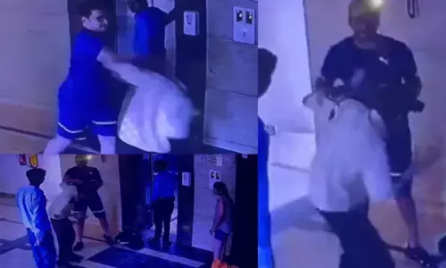 थप्पड़ कांड, लिफ्ट में फंसे युवक ने गार्ड को पीटा, आरोपी गिरफ्तार... देखें वीडियो