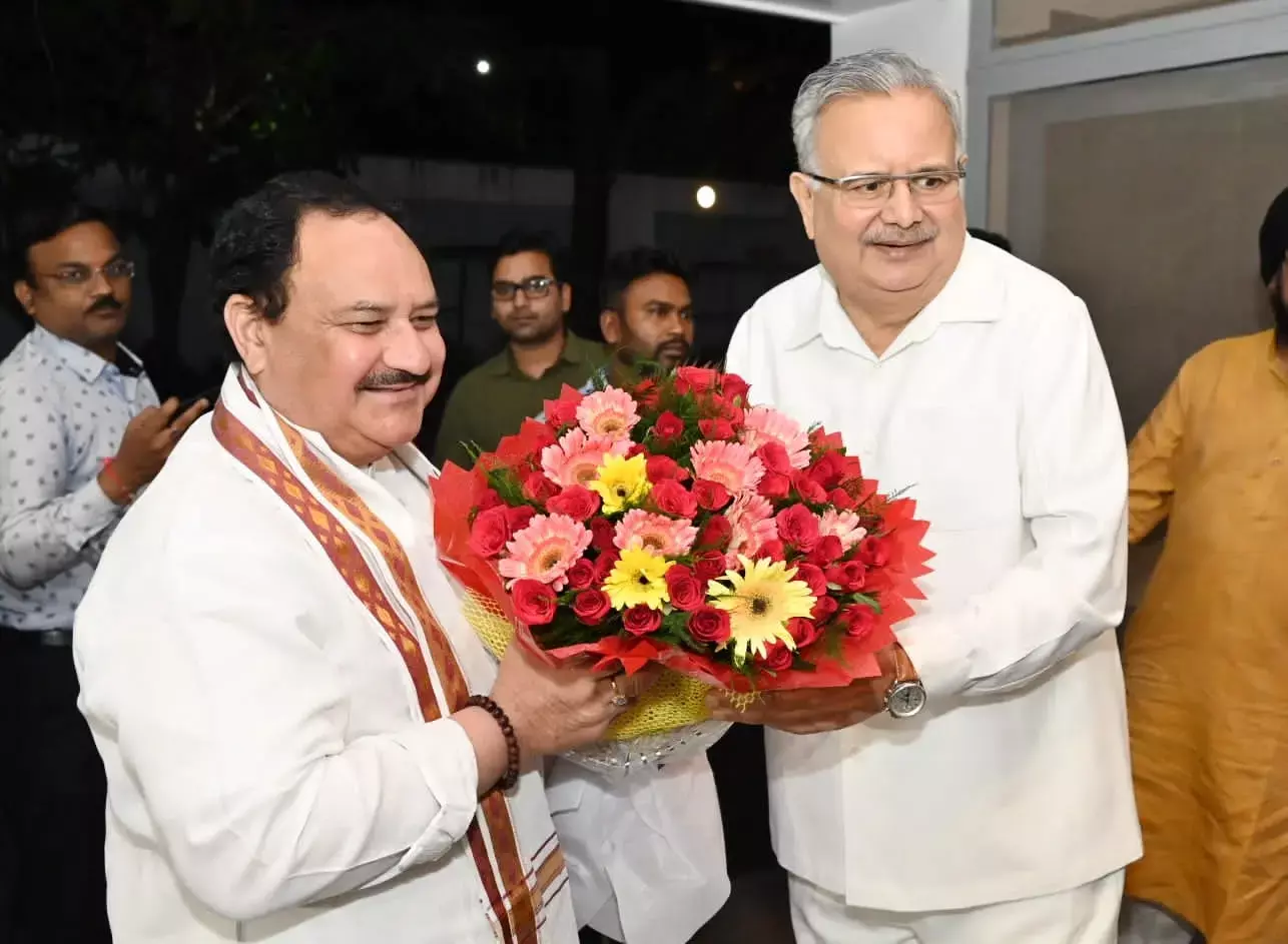 Bjp president JP Nadda, ex cm Dr raman sinh, in raipur