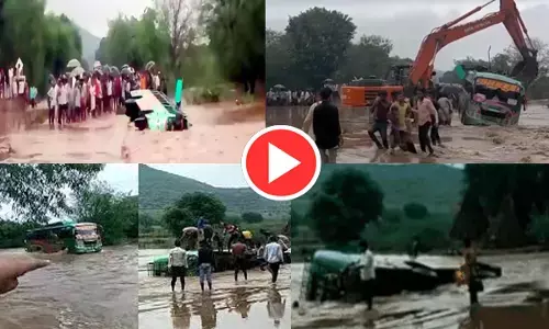 पुलिया से गुजर रही बस पलटी, खिड़कियों के शीशे तोड़कर निकले यात्री... मची अफरा-तफरी, देखें वीडियो