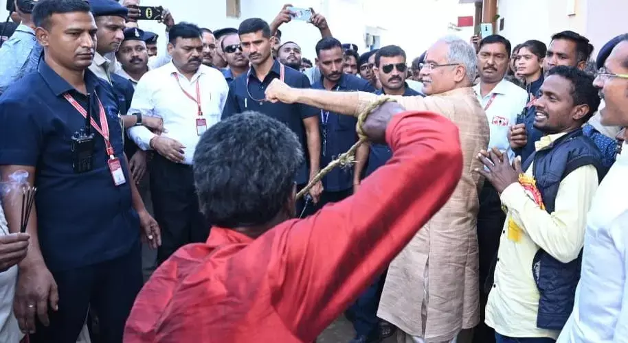 Video: Chhattisgarh CM gets whipped as part of Diwali Govardhan puja ritual