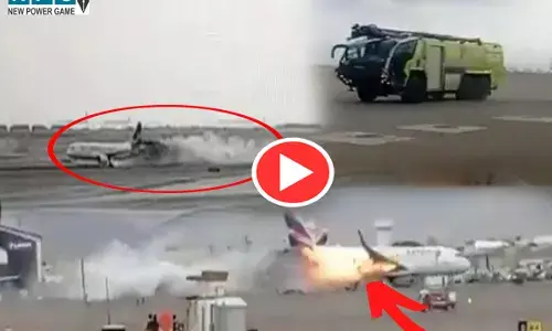VIDEO-प्लेन और ट्रक में टक्कर: रन-वे पर ट्रक से टकराया प्लेन का विंग, 108 लोग बाल-बाल बचे