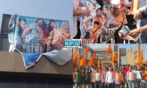 छत्तीसगढ़ में पठान का विरोध: मल्टीप्लेक्स में बजरंगियों का प्रदर्शन, फिल्म के पोस्टर फाड़े...