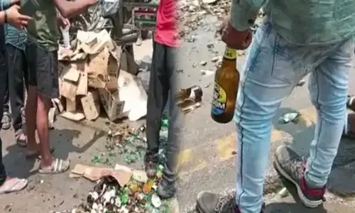 बियर की लूट: छत्तीसगढ़ में ट्रक से गिरी बियर की 25 पेटी, लूटने के लिए सड़कों पर लगी लोगों की भीड़...