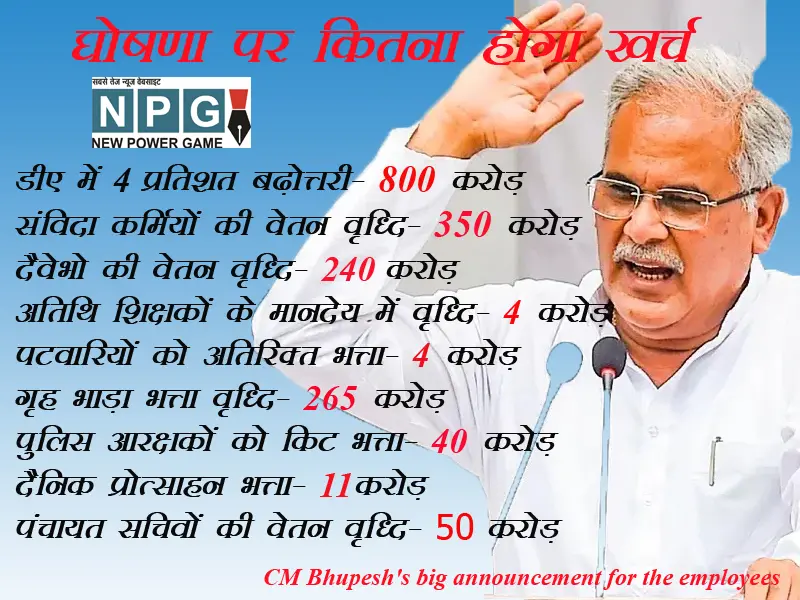 CM Bhupeshs big announcement for the employees: सीएम भूपेश ने सरकारी कर्मचारियों के लिए खोला खजाना, केंद्र के बराबर डीए व एचआर के साथ 1764 करोड़ की कई बड़ी सौगातें