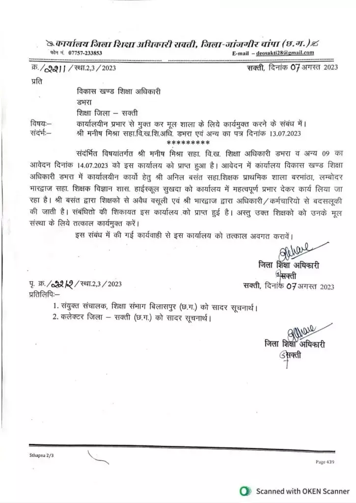 Janjgir Champa News:   विकास खंड शिक्षा अधिकारी कार्यालय में अवैध वसूली और बदसलूकी की शिकायत पर हटाए गए दो सहायक शिक्षक