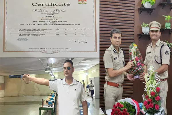 शूटिंग प्रतियोगिता में रक्षित निरीक्षक वैभव मिश्रा ने जीता 3 गोल्ड मेडल, एसएसपी ने दी बधाई