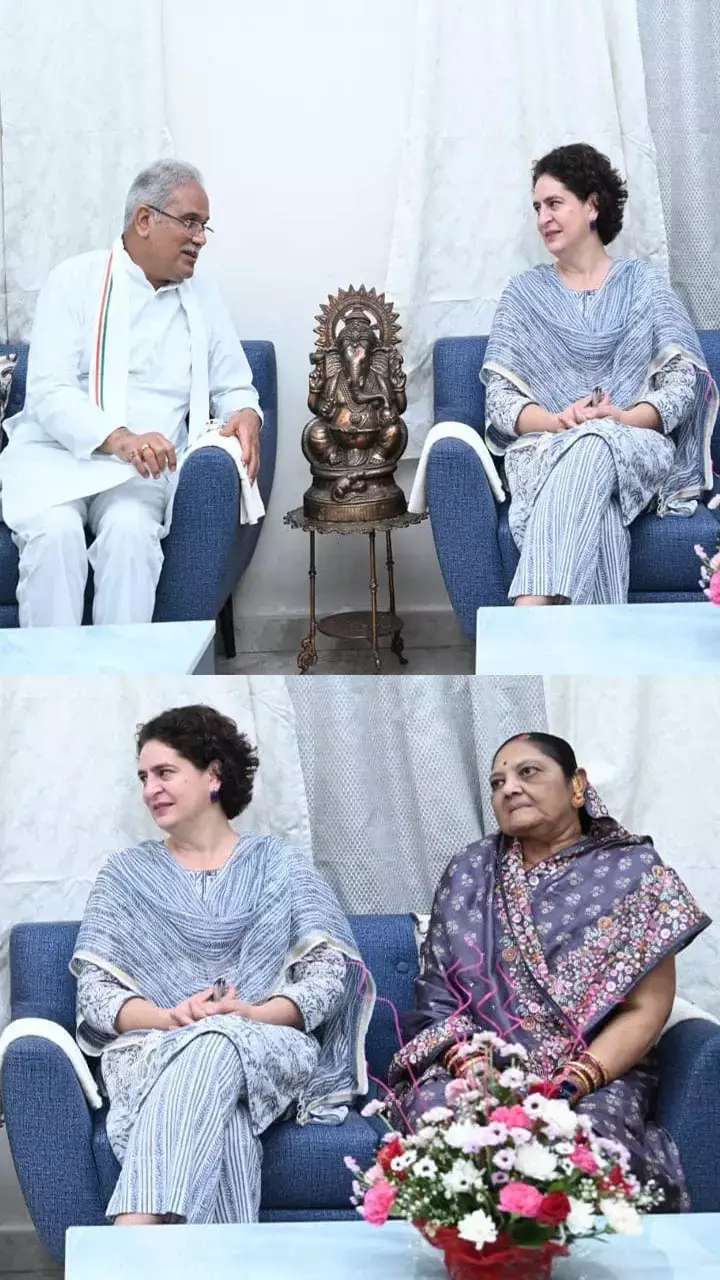 फोटो में देखिए प्रियंका गांधी पहुंची सीएम भूपेश के घर...