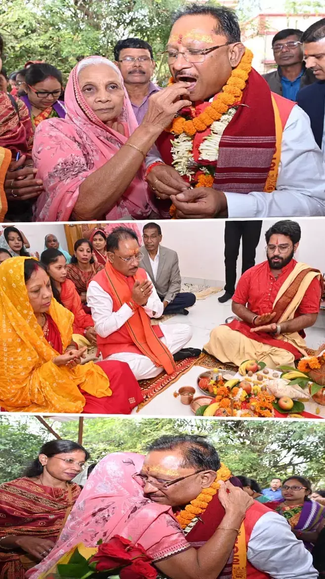 शपथ ग्रहण से पहले CM विष्णुदेव ने पत्नी कौशल्या संग की पूजा-पाठ, माता से लिया आशीर्वाद...देखिए फोटोज...