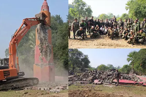 छत्तीसगढ़ में नक्सलियों के विरूद्ध कार्रवाई तेज: पुलिस ने नक्सलियों द्वारा बनाये गए विशालकाय स्मारक को किया ध्वस्त