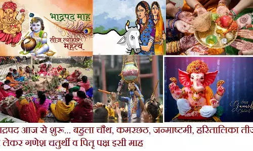Bhadrapada Fast And Festivals 2024 : भाद्रपद आज से शुरू... बहुला चौथ, कमरछठ, जन्माष्टमी, हरितालिका तीज से लेकर गणेश चतुर्थी व पितृ पक्ष इसी माह.... जानें कब है कौन से पर्व