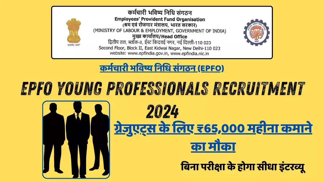 EPFO Young Professionals Recruitment 2024: ग्रेजुएट्स के लिए ₹65,000 महीना कमाने का मौका, बिना परीक्षा के होगा सीधा इंटरव्यू