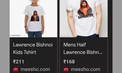 Lawrence Bishnoi T-shirt: लॉरेंस बिश्नोई के प्रिंट वाली टी-शर्ट बेचने पर मीशो पर भड़के लोग, बोले- गैंगस्टरों का महिमांडन बंद करो!