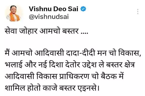 Vishnudeo: प्राधिकरण की बैठक से पहले बस्तर के लोगों के लिए सीएम ने हल्बी और गोंडी में भेजा संदेश, बोले...