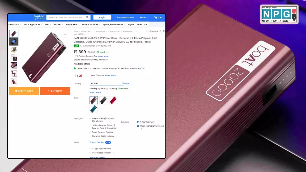 Flipkart पर Boat 20000 mAh पावर बैंक पर बंपर ऑफर! ₹1,699 में मिल रहा है 22.5W फास्ट चार्जिंग वाला ये पावरफुल डिवाइस