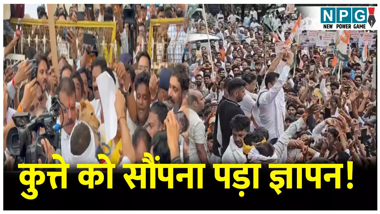 कांग्रेस प्रदर्शन के दौरान हुआ कुछ ऐसा! कुत्ते को सौंपना पड़ा ज्ञापन, देंखे VIDEO