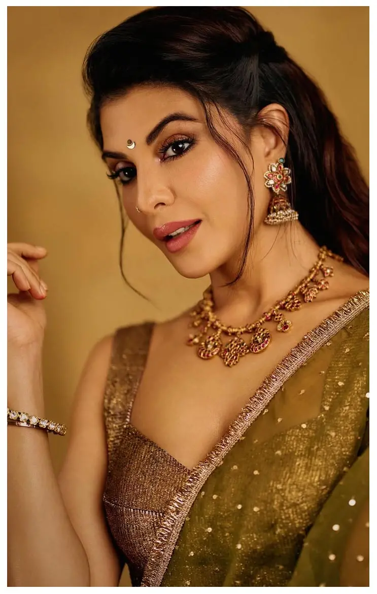 ग्रीन दुपट्टा, गुलाबी स्कर्ट और कांस्य-जड़ित ब्लाउज़ में Jacqueline Fernandez का फेस्टिव लुक हुआ वायरल, देखिए...