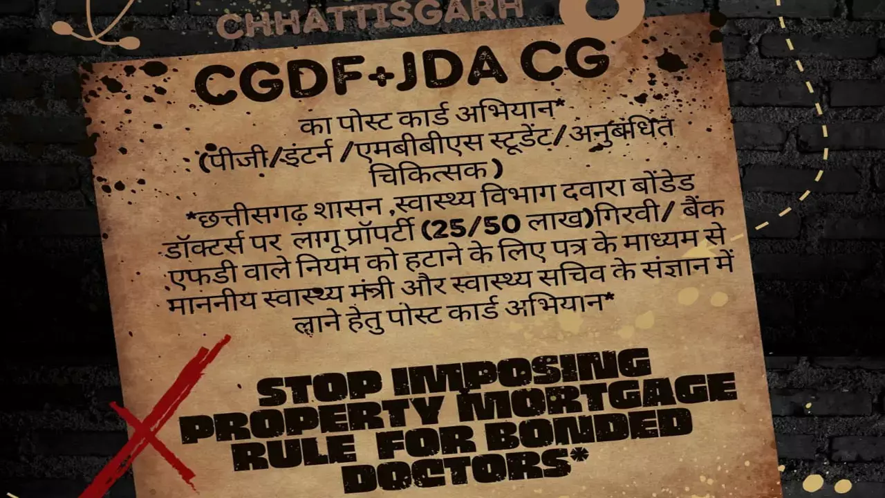CG News: छत्तीसगढ़ डॉक्टर्स फेडरेशन की मांग, बॉन्डेड डॉक्टर्स के लिए 25/50 लाख रुपये की जमानत अनिवार्यता तत्काल हटाए सरकार