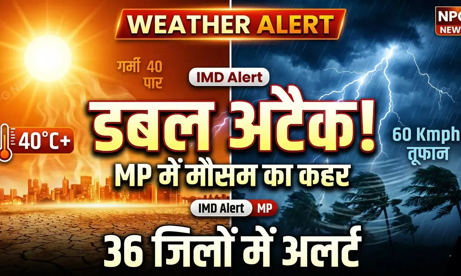 MP Weather Update: मध्य प्रदेश में कुदरत का डबल अटैक! खजुराहो में पारा 40 ke पार, 36 जिलों में 60kmph की आंधी-बारिश का अलर्ट, जानें अपने जिले का हाल MP Weather Update: मध्य प्रदेश में कुदरत का डबल अटैक! खजुराहो में पारा 40 ke पार, 36 जिलों में 60kmph की आंधी-बारिश का अलर्ट, जानें अपने जिले का हाल