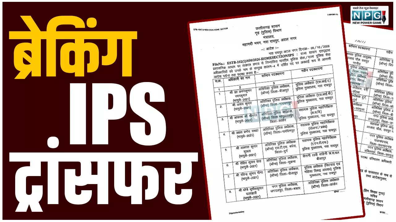CG IPS Transfer: IPS ट्रांसफर ब्रेकिंगः छत्तीसगढ़ में 18 आईपीएस अधिकारियों के ट्रांसफर, देखिए गृह विभाग का आदेश...किसे कहां मिली पोस्टिंग CG IPS Transfer: IPS ट्रांसफर ब्रेकिंगः छत्तीसगढ़ में 18 आईपीएस अधिकारियों के ट्रांसफर, देखिए गृह विभाग का आदेश...किसे कहां मिली पोस्टिंग