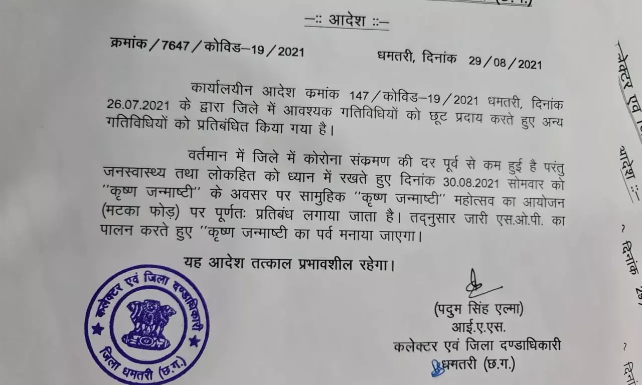 जनमाष्टमी पर ना तो मटका फोड़, ना ही सामूहिक आयोजन…. कलेक्टर ने अलग-अलग जिलों में जारी किये निर्देश