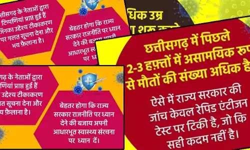 छत्तीसगढ़ में कोरोना पर केंद्रीय स्वास्थ्य मंत्री का बड़ा आरोप…. “कोवैक्सीन” के उपयोग से इनकार कर लोगों की जान से कर रहे हैं खिलवाड़……RTPCR के बजाय रैपिड-एंटीजन कराने पर भी उठाये सवाल….नेताओं की बयान पर कसा तंज