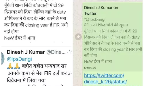 IG बिलासपुर को ट्वीट – “चोरी की FIR अगले साल करने को बोलते हैं दरोग़ा साहब” भड़के आईजी डाँगी ने कप्तान से की दरयाफ़्त.. झटपट हुई FIR